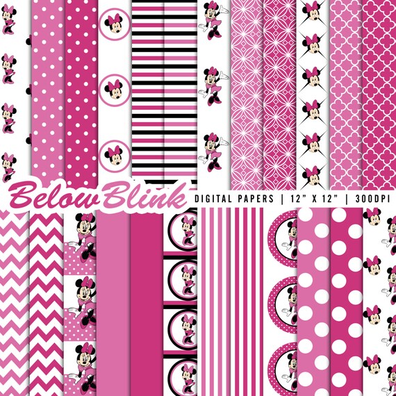 Minnie Mouse Digital Paper Pack, Scrapbooking Papers, 24 jpg files 12 x 12 - Instant Download - DP294 Il_570xn