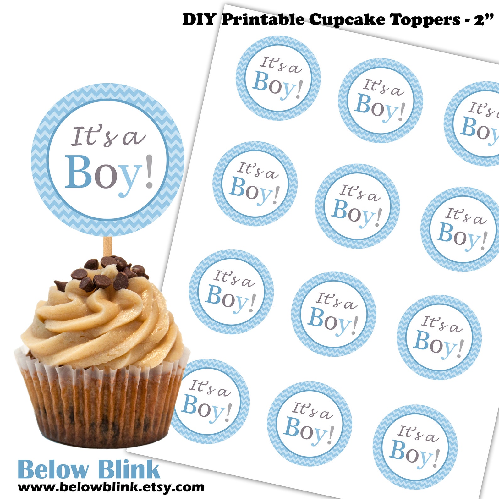 It's a Boy Cupcake Toppers Printable Tags Favors Baby Etsy