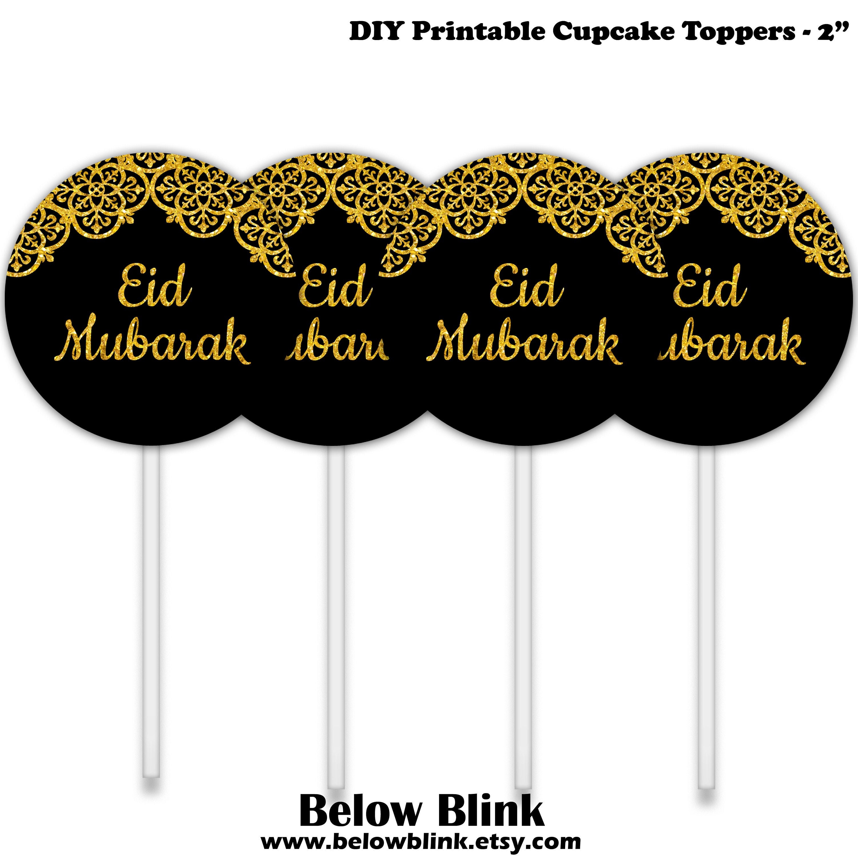 Eid Mubarak Cupcake Toppers Royal Black and Gold Tags Eid Etsy