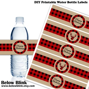 Lumberjack Happy Birthday Water Bottle Labels Printable Lumberjack Party Decor Buffalo Plaid Birthday Supplies Instant Download DP941