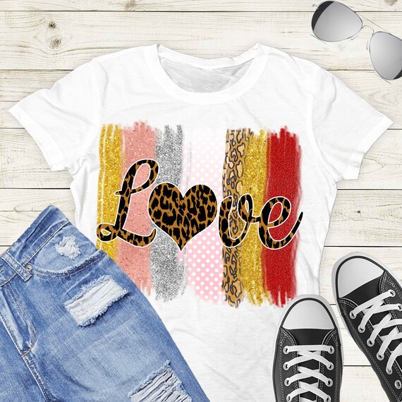 Love PNG Sublimation Design Graphic Tees Clipart Digital Design DTG Printing Leopard Heart Love Glitter Brush Strokes - TD29 Il_570xn