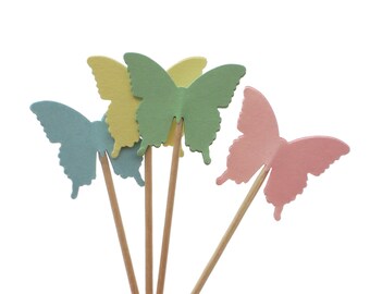 24 Pastel Butterfly Cupcake Toppers, Fairy Party Decorations, Garden Party, Baby Shower Decorations, Birthday Cupcake Toppers - No305