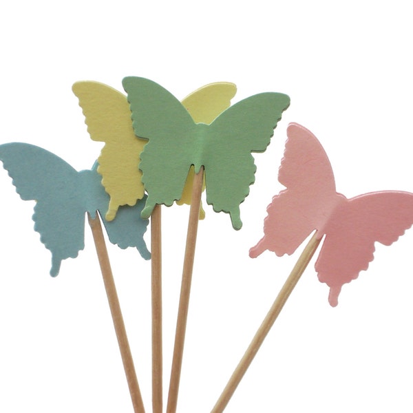 24 Pastel Butterfly Cupcake Toppers, Fairy Party Decorations, Garden Party, Baby Shower Decorations, Birthday Cupcake Toppers - No305