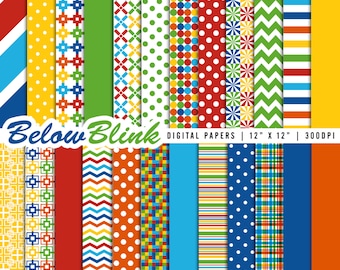 Primary Colors Digital Paper Pack, Birthday Scrapbooking Papers, 24 jpg files 12 x 12 - Instant Download - DP292