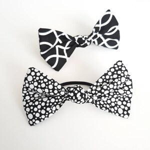 White Black Top Knot Bow Hair Tie, Hair Bow, Ponytail Holder, Ponytail Bow, Knotted Hair Ties, Hair Accessories, Elastic Hair Tie Set of 2