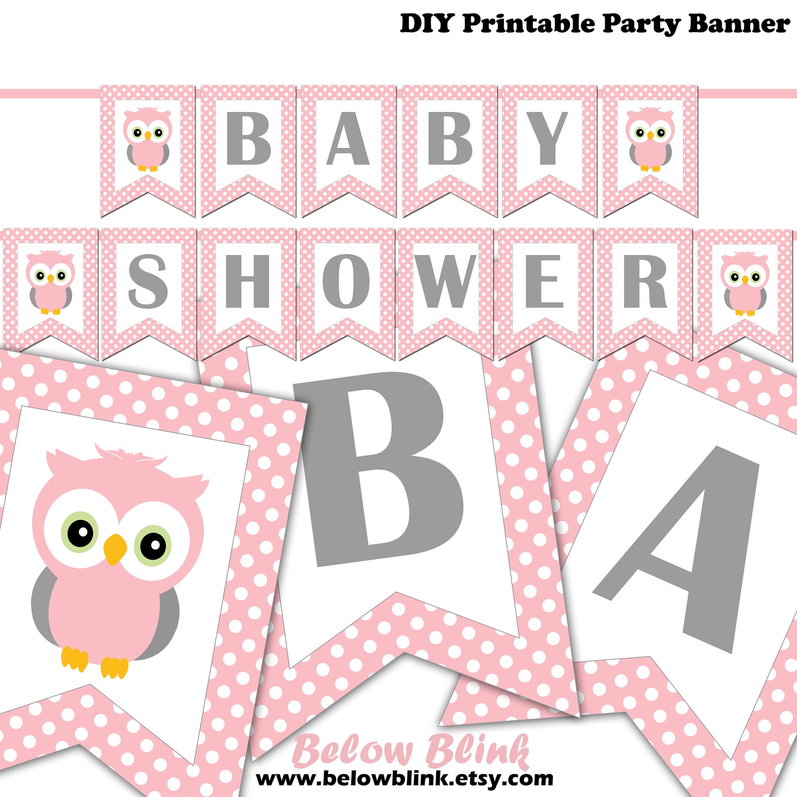 Owl Baby Shower Banner Baby Girl Banner Printable Owl Pink Etsy