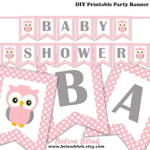 Owl Baby Shower Banner, Baby Girl Banner, Printable Owl, Pink and Gray Banner, Pink Owl Baby Girl Decorations, Instant Download DP960