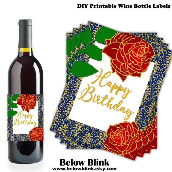Beauty and the Beast wine bottle labels printable princess party decor birthday signs gift tags red roses gold Instant Download DP950 Il_570xn