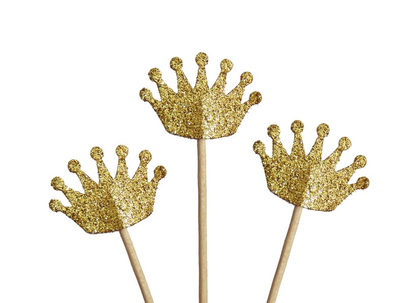 Glitter Gold Crown Cupcake Toppers Baby Shower Party Etsy