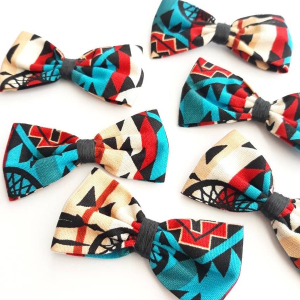 6 pc Tribal Bow Ties 2.5" Fabric Bows, Sew on Bows, Appliques, Hair Accessories, Craft Supplies, Embellishments, Cotton, Double Sided