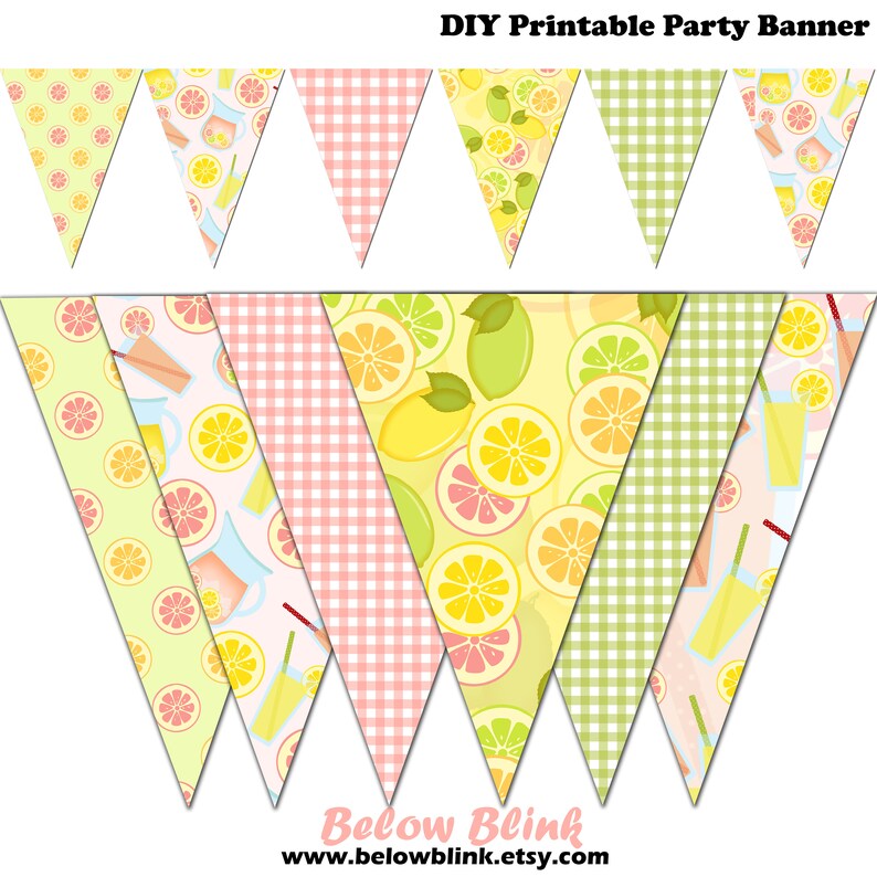 Pink Lemonade Banner, Lemon Printable Banner, Lemonade Party Pennant Banner, Photography Instant Download DP470 image 1