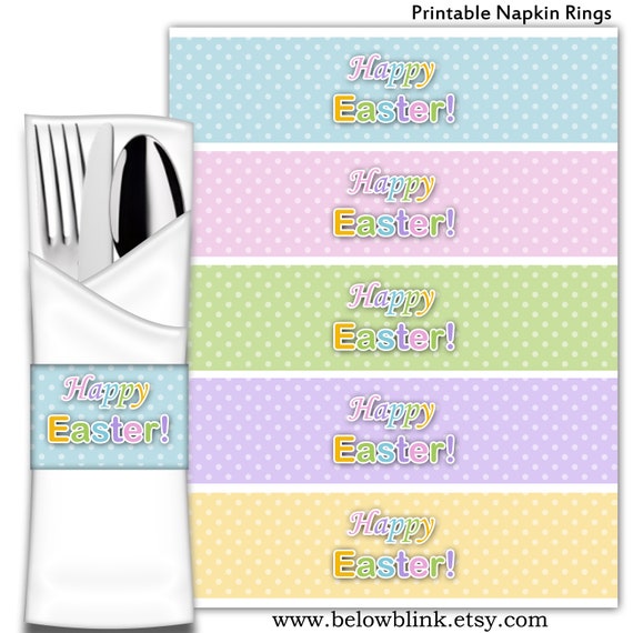 Happy Easter Napkin Rings, Easter Napkin Wraps, Easter Egg Hunt Party, DIY Easter Party Printable, Easter Decor - Instant Download - DP589 Il_570xn
