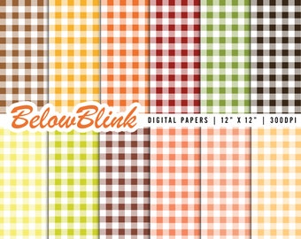 Thanksgiving Gingham Digital Paper Pack, Seamless Backgrounds, Fall Scrapbook Paper, Printable, Fabric Pattern, Wrapping Paper - DP1135