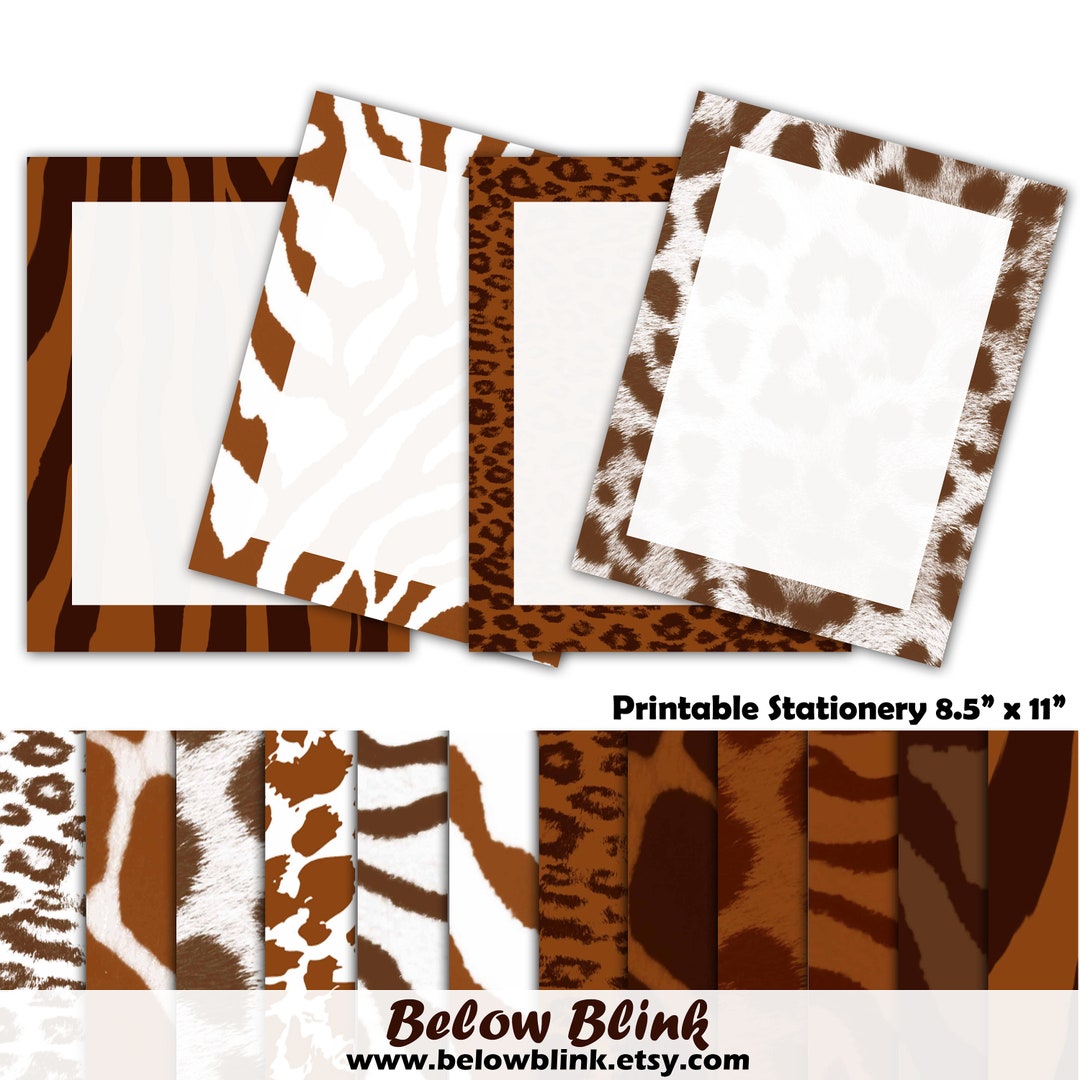 Safari Animal Print Stationery Writing Paper, Printable Journal Pages 8 ...