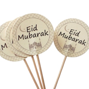 10 Eid Mubarak Cupcake Toppers, Muslim Holiday, Islamic Toppers, Happy ...