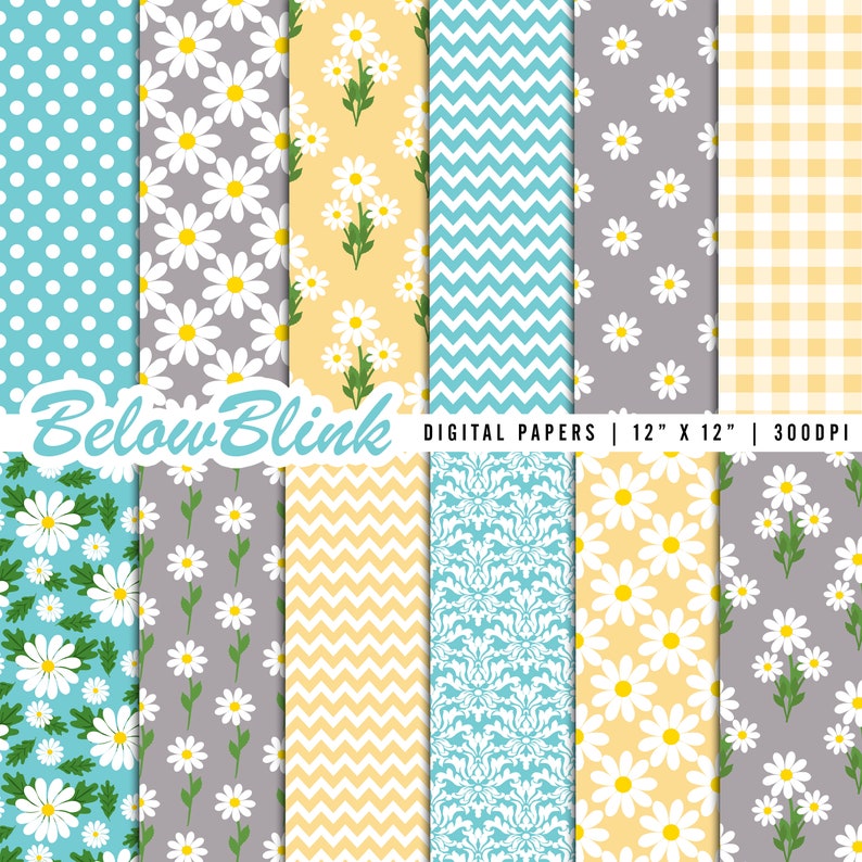 Daisy Digital Paper, Seamless Backgrounds, Scrapbook Paper, Printable Papers, Baby Shower, Birthday DP1084 image 1