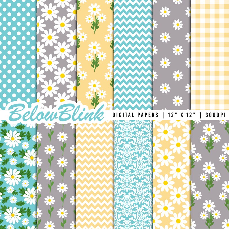 Daisy Digital Paper, Seamless Backgrounds, Scrapbook Paper, Printable ...