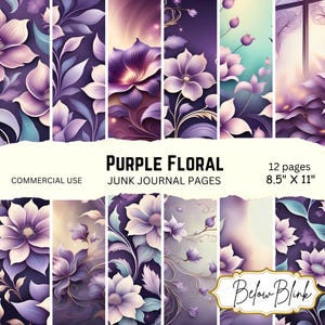 Journal floral mauve imprimable, paquet de papier numérique floral, arrière-plans floraux imprimables, papier de scrapbooking imprimable, téléchargement immédiat