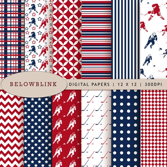 Hockey Digital Paper Pack, Scrapbook Papers, 12 jpg files 12 x 12 - Instant Download - DP225 Il_570xn