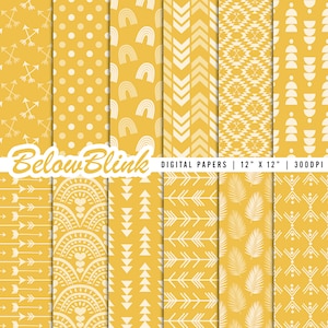 Yellow Boho Digital Paper, Seamless Backgrounds, Bohemian Scrapbook Paper, Printable Papers, Fabric Pattern, Planner, Junk Journal - DP1156