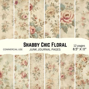Shabby Chic Floral Junk Journal druckbare Seiten, Floral Digital Paper Pack, Vintage Floral Hintergründe, druckbares Scrapbook Papier