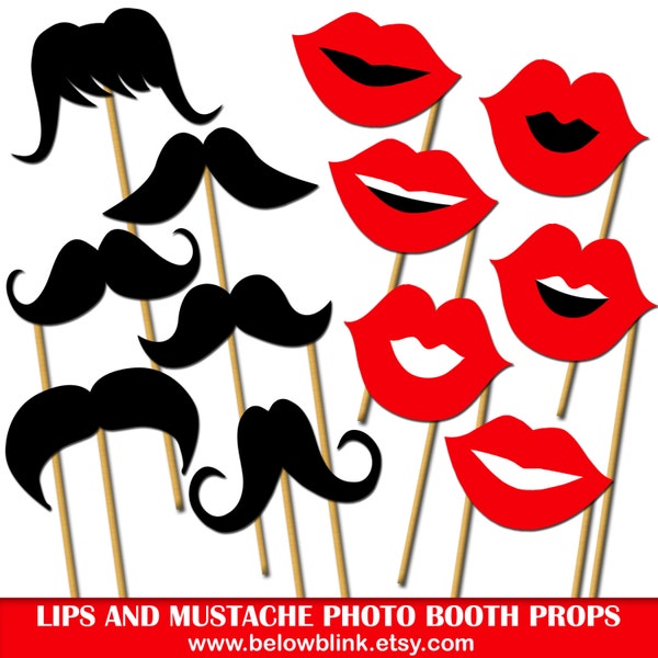 Accesorios fotográficos de labios y bigotes, accesorios de fotomatón imprimibles, accesorios de fiesta de bodas, bigotes en un palo, fiesta de hombrecito - DP413