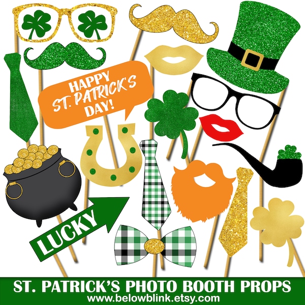 St. Patrick's Day Photo Props, Printable Photo Booth Props, Holiday Props, St. Patrick's Party, Instant Download, Mustache, Lips - DP1013