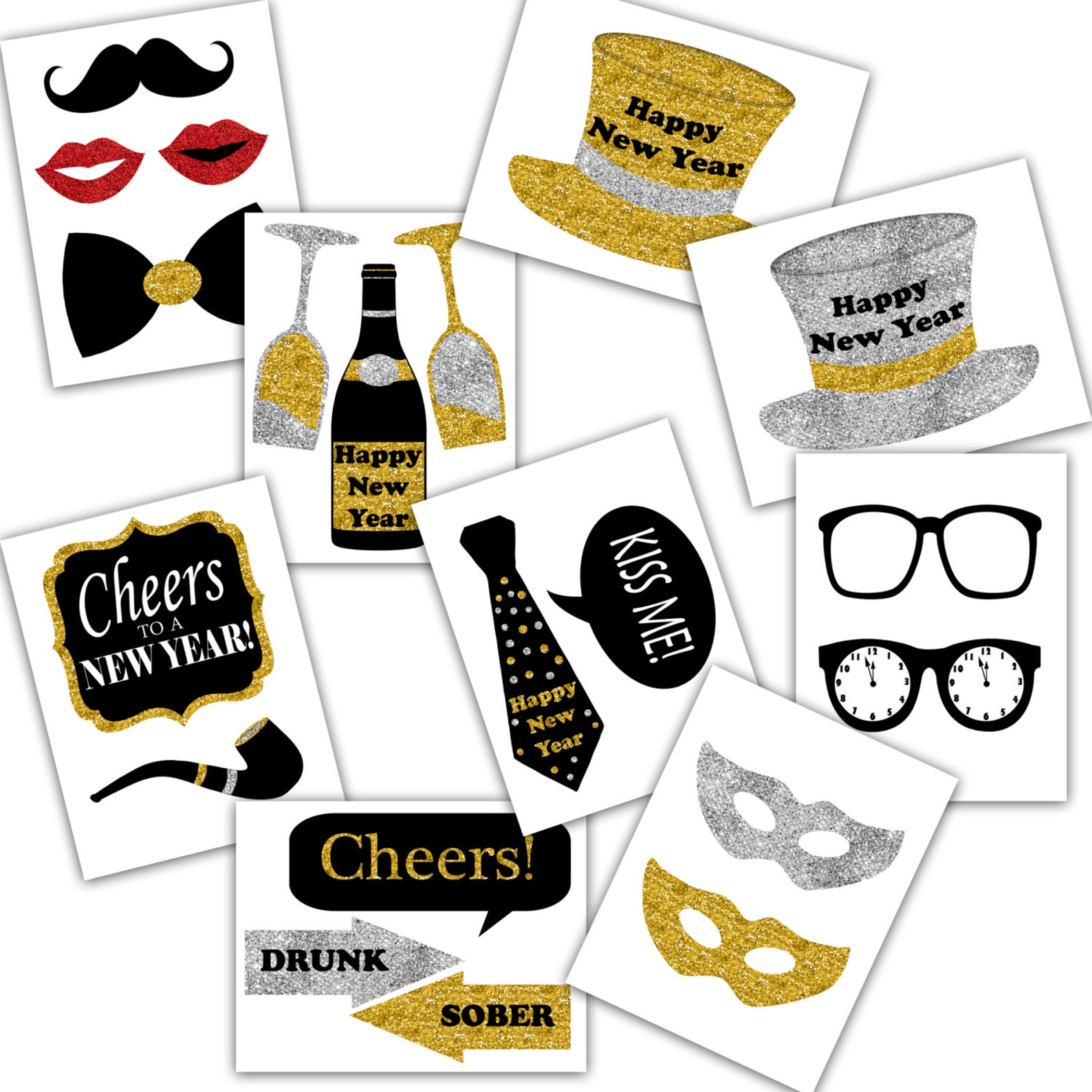 New Year Photo Props Printable Photo Booth Props Holiday - Etsy