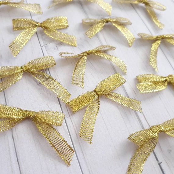 Glitter Gold Bow Embellishments, 12CT Ribbon Bow Applique, Scrapbooking Bows, Card Making, Craft Supplies, Small Craft Bow Il_570xn