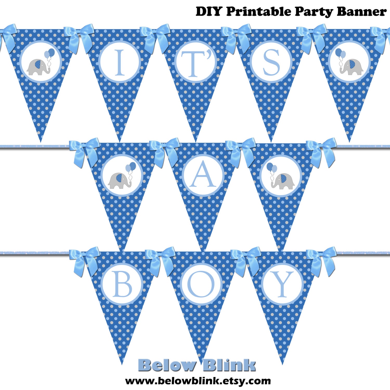 It's a Boy Banner Blue Printable Pennant Banner Elephant Etsy