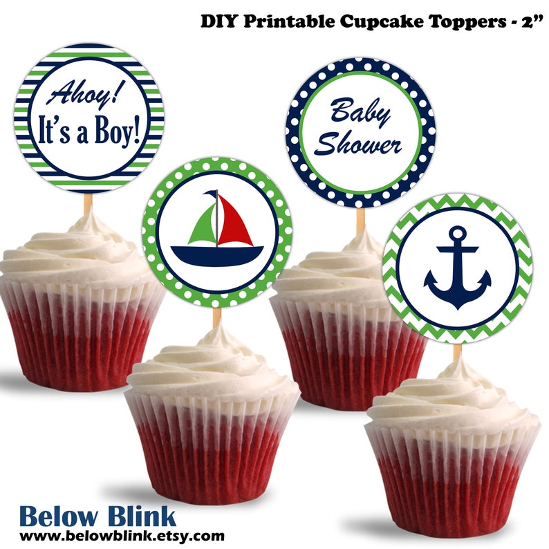 Nautical Cupcake Toppers Printable Baby Shower Cupcake Etsy