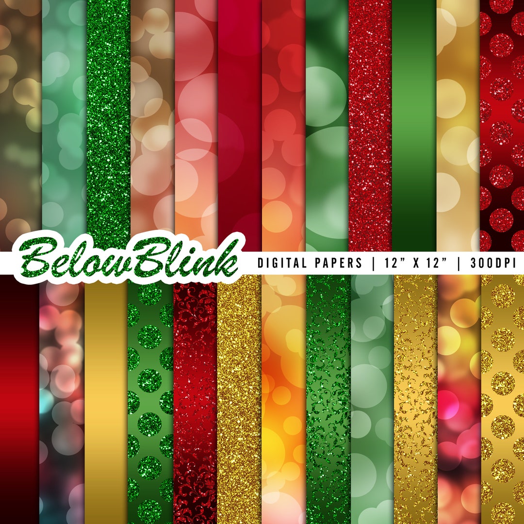 Christmas Bokeh Digital Paper Metallic Glitter Scrapbook Paper ...
