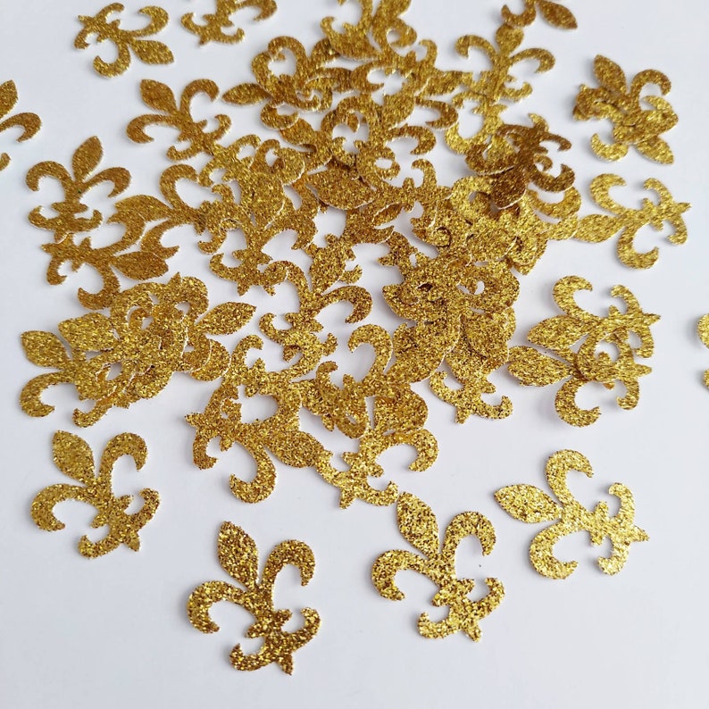 Royal Glitter Gold Fleur De Lis Confetti 50CT, Paris Bridal Shower, St. Patrick's Day Confetti, Birthday Party Decorations No153 image 5