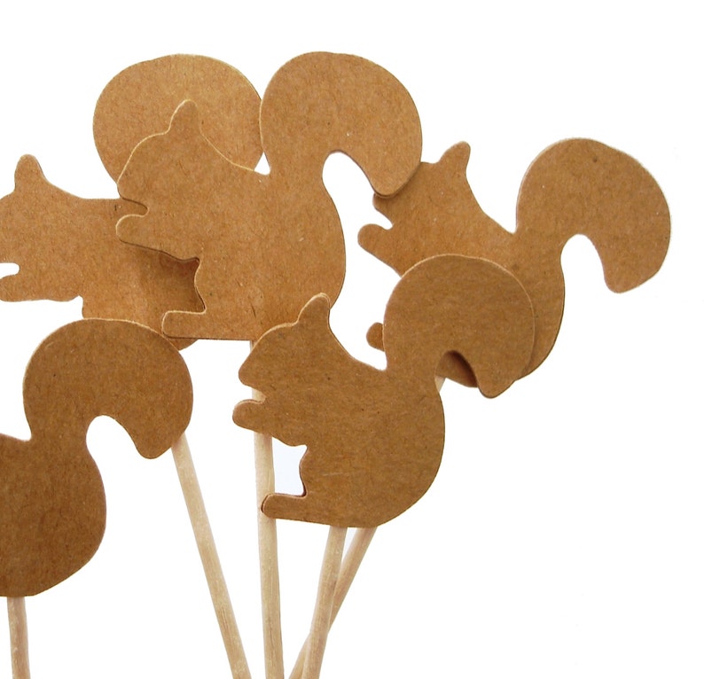 24 Kraft Brown Squirrel Cupcake Toppers, Thanksgiving Decor, Woodland Forest Theme Party No856 image 2