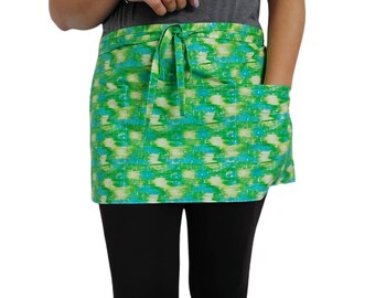 Green and Blue Waist Apron, Half Apron with Pockets, Server Apron, Restaurant Apron, Craft Apron, Waitress/Waiter Apron with 3 Pockets