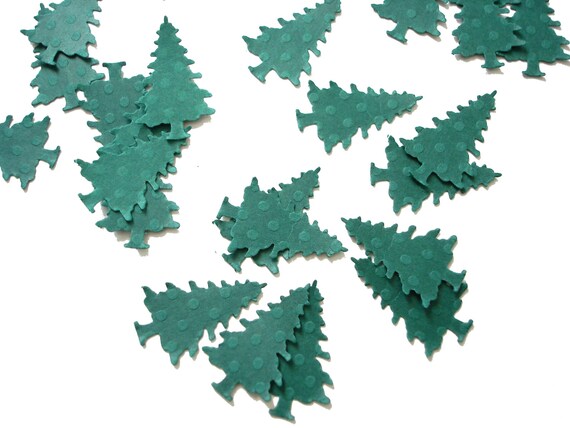 50 Embossed Green Evergreen Tree Confetti, Holiday Party Decorations, Paper Crafts - No798 Il_570xn