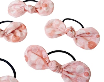 Pink Circles Top Knot Bow Hair Tie: Girls Women Accessory