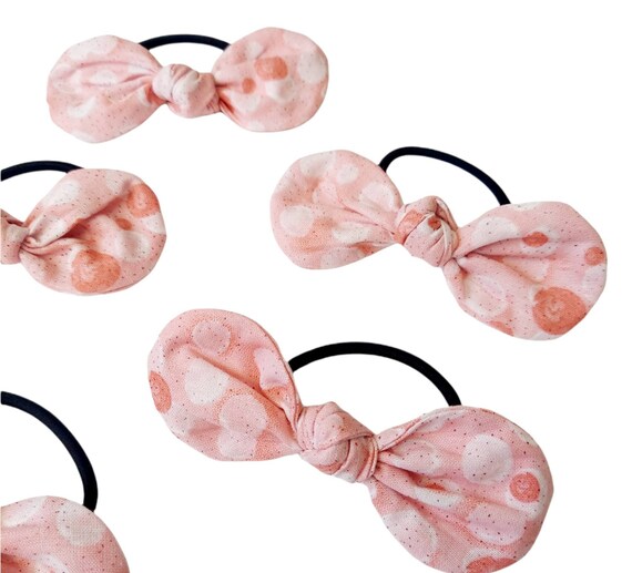 Pink Circles Top Knot Bow Hair Tie Bun Ponytail Holder Elastic Hair Girls Women Accessory Il_570xn