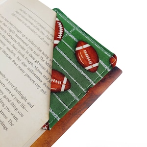 Football Bookmark, Fabric Corner Bookmark, Teacher Gift, Book Club Gift, Bookworm Reader, Stocking Stuffer, Bookmark for Him, Page Saver image 1