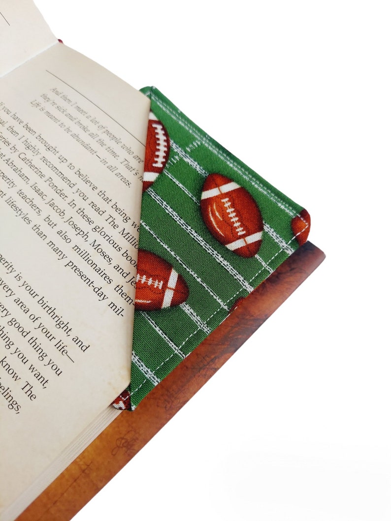 Football Bookmark, Fabric Corner Bookmark, Teacher Gift, Book Club Gift, Bookworm Reader, Stocking Stuffer, Bookmark for Him, Page Saver image 1