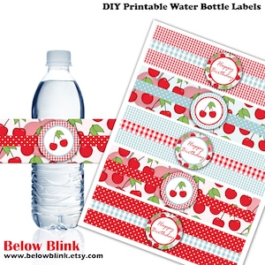 Sweet Cherry Water Bottle Labels, Printable Water Bottle Labels, Cherry Theme Party Decor, Birthday - Instant Download - DP501