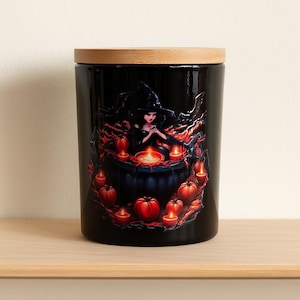Witch&#39;s Brew Soy Candle: Hand-Poured Black Glass Jar, Halloween Decor