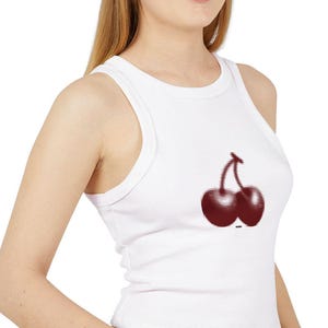 Cherry Graphic Racer Tank Top, Summer Crop Tee, Cute Casual Tank, Festival Outfit, Gift for Her, Women&#39;s Sleeveless Shirt