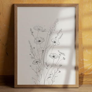 Impresión de arte lineal de flores: Dibujo botánico minimalista (descarga digital)