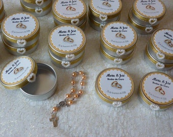 Tin can+rosary - wedding/anniversary favour - set of 10
