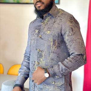 Traditionelle Herrenkleidung, afrikanische Herrenbekleidung, afrikanische Herrenbekleidung, afrikanischer Hochzeitsanzug, Groomsmen-Anzug, Bräutigamanzug, Herren-Senator-Anzug