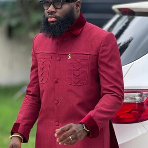 Traditionelle Herrenkleidung, afrikanische Herrenbekleidung, afrikanische Herrenbekleidung, afrikanischer Hochzeitsanzug, Groomsmen-Anzug, Bräutigamanzug, Herren-Senator-Anzug