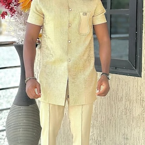 Traditionelle Herrenkleidung, afrikanische Herrenbekleidung, afrikanische Herrenbekleidung, afrikanischer Hochzeitsanzug, Groomsmen-Anzug, Bräutigamanzug, Herren-Senator-Anzug