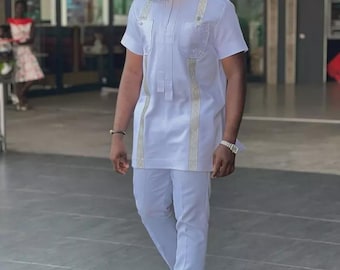White African Men's Suit: Handmade Wedding Groomsmen Outfit