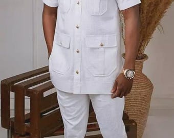 White African Men's Suit: Handmade Wedding Groomsmen Outfit